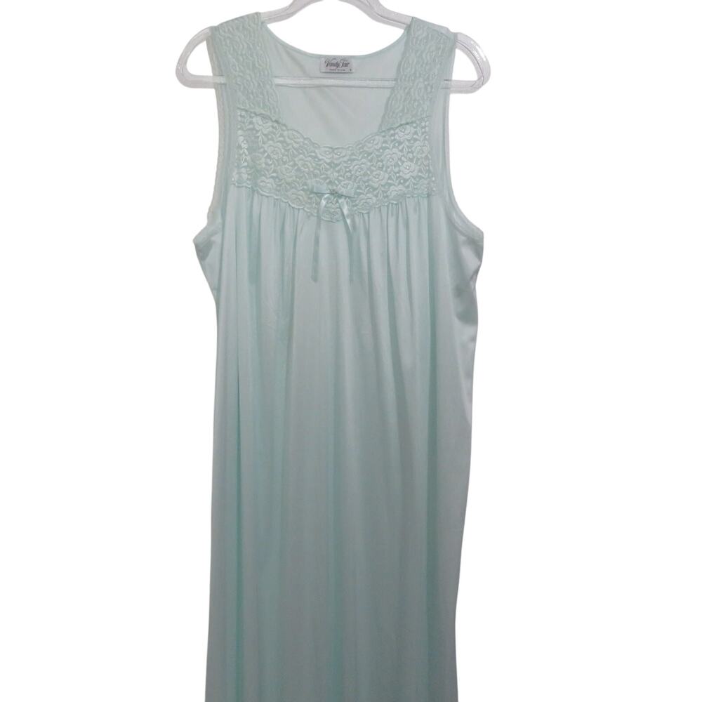Vanity Fair Womens Sz L Light Blue Mint Vintage Nylon Midi Nightgown Floral
